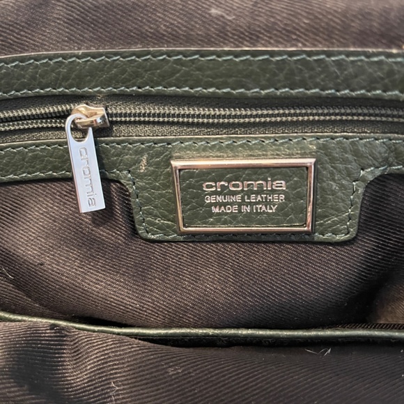 Cromia Leather 🇮🇹 Purse Magnetic Closure Olive Green Satchel Bag Made In Italy - Picture 14 of 16